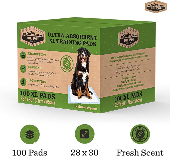 Dr. Pol Dog Training Pads, XL 28" x 30", Fresh Scented, 100 Count