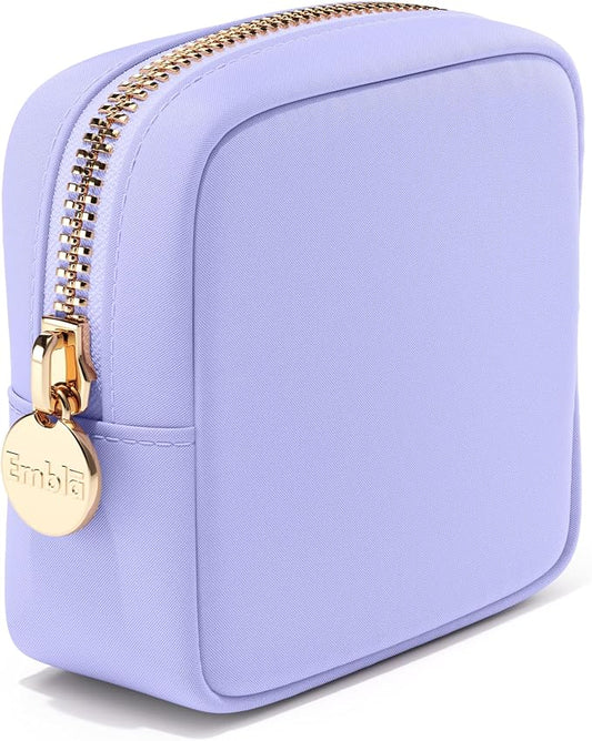 Embla Small Makeup Bag for Purse, Mini Waterproof Nylon Cosmetic Pouch, Durable and Lightweight Travel Toiletry Bag with Smooth Zipper, Lavender