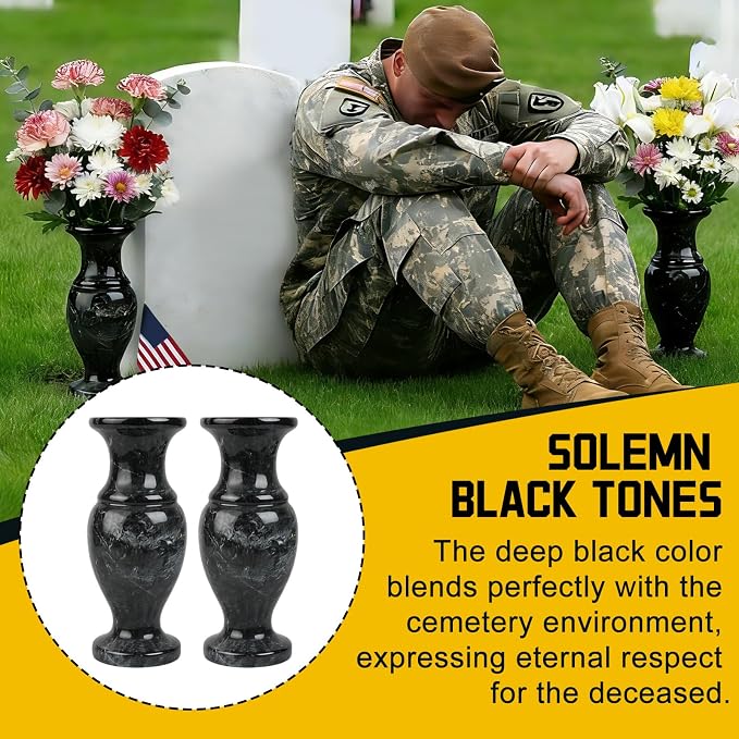 Heavy Duty Natural Marble Cemetery Vase for Grave Site – Solid Stone Headstone Planter for Real & Artificial Flowers, Memorial Tombstone Decor for Outdoor Use