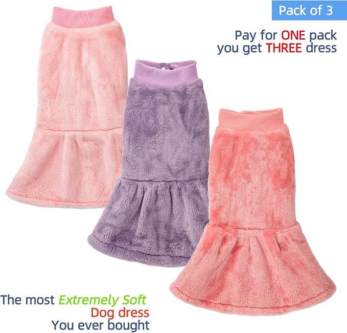 FabriCastle 3-Pack Winter Dog Sweater Dresses XXS XS for Small Female Dogs & Cats- Ultra-Soft Warm Puppy Coats | Stylish Dog Dresses (Pink,Violet,Rosepink, XX-Small)