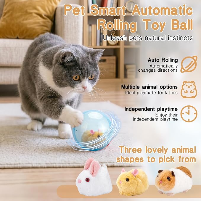Interactive Cat Toys for Indoor, Animal Automatic Rolling Cat Ball