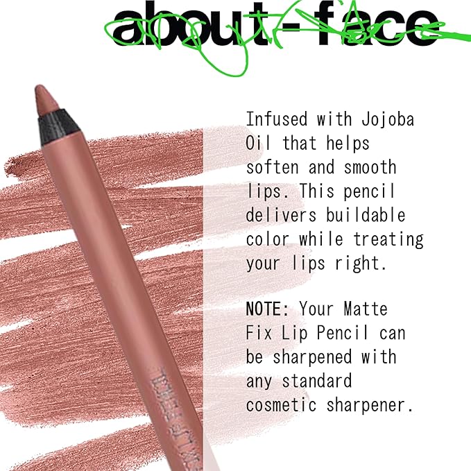 about-face Matte Fix Lip Pencil Baby Be Good – Long-Wear, Creamy Matte Lip Liner with Hyaluronic Acid & Vitamins C & E – Vegan, Cruelty-Free, Clean Beauty – 0.042 oz (Peachy Beige)