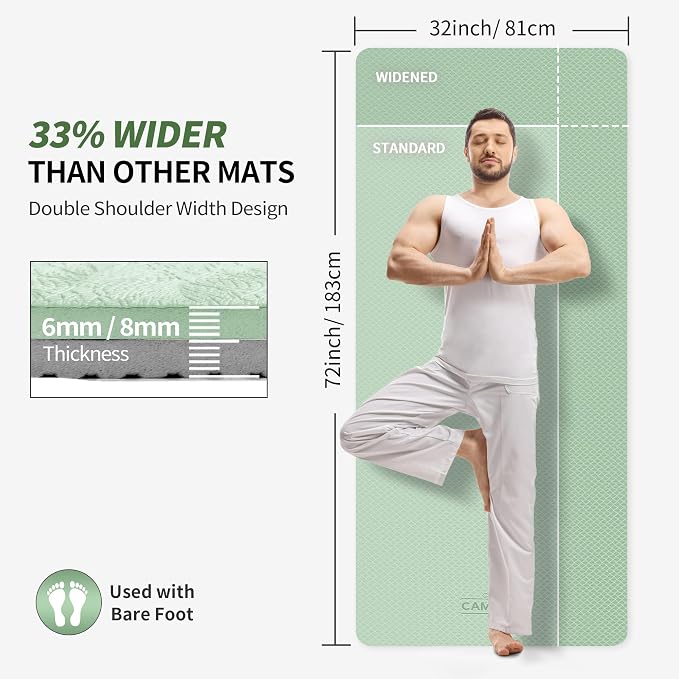 CAMBIVO Extra Wide Yoga Mat for Women and Men (72"/84"x 32"x 1/4") TPE Workout Mat, Non-slip Large Exercise Fitness Mat for Yoga, Pilates, Workout