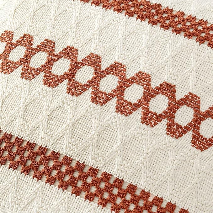 MIULEE Set of 2 Fall Burnt Orange Decorative Pillow Covers 20x20 | Farmhouse Boho Couch Throw Pillows, Modern Cotton Cushion Covers, Macrame Woven Home Decor for Bed Sofa Chair