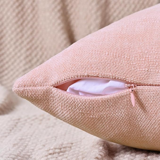 Set of 4 Soft Textured Decorative Throw Pillow Covers 12X20 Inch Cozy Farmhouse Cushion Cover Square Accent Pillow Cases for Bed Couch Sofa Living Room, Light Pink