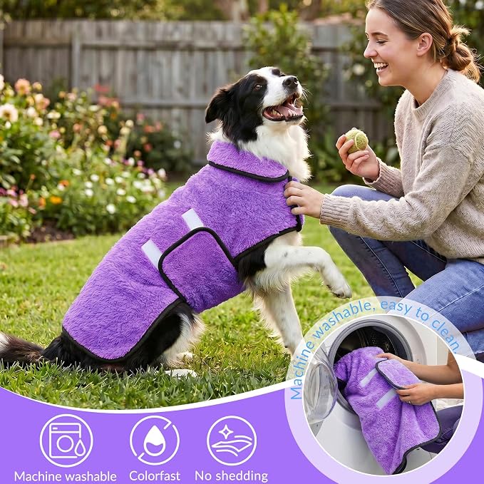 Dog Bathrobe, Super Absorbent for Small to Large Dogs, Light Purple 2XL | Dog Robes with Soft Fleece, Warm & Cozy, Adjustable Fit, and Quick Drying Coat for Baths Swimming and Grooming