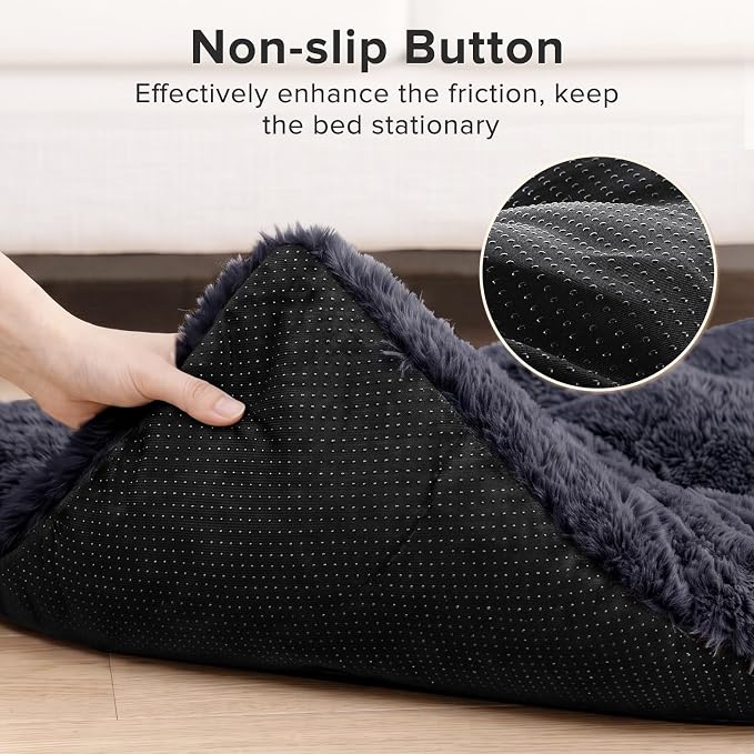 JOEJOY Large Dog Bed Crate Pad, Deluxe Plush Washable Dog Beds Fulffy Soft Kennel Pad Anti-Slip Pet Sleeping Mat for Extra Large Medium Small Dogs, 40" x 27", Dark Grey