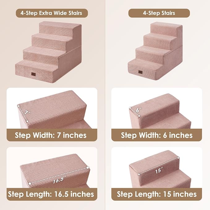 EHEYCIGA Dog Stairs for Bed 20" H, 4-Step Extra Wide Dog Steps, Pink | Pet Steps for Small Dogs and Cats for High Bed, Non-Slip Balanced Pet Ramp Indoor