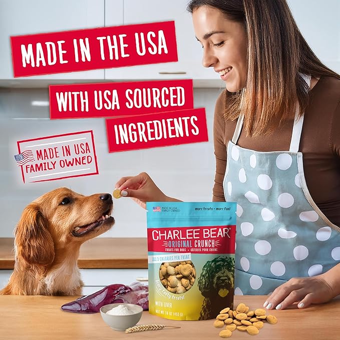 Charlee Bear Original Dog Training Treats, Chicken Liver, 16 oz | Pocket-sized Training Treats, Crunchy Dog Treats, Limited Ingredient Recipe, Under 3 Calories per Treat, Made in USA