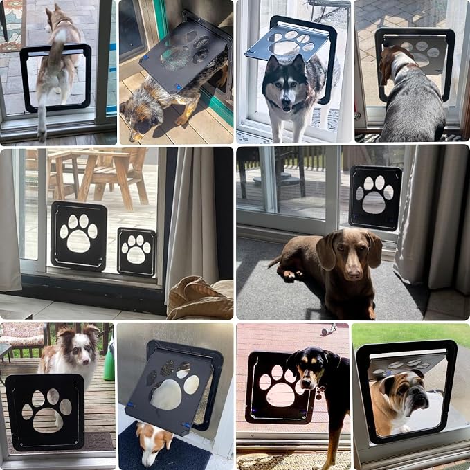 Large Dog Door for Screen Door, Easy Install Lockable Pet Screen Door for Sliding Door, Doggy Screen Door, Gray, Inside size: 14''x12''