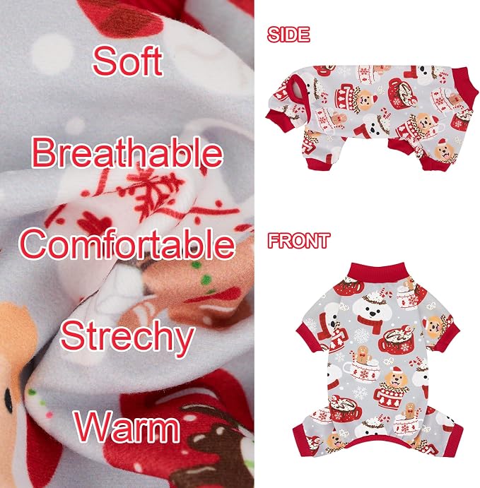 XPUDAC 4 Pack Christmas Dog Pajamas for Large Dogs Pet Clothes, 4XL | Stretchy, Soft, Breathable, Sleepwear, Gentle on Skin, Warm, Dog Christmas Outfit, Shedding Suit, All Seasons, Holiday