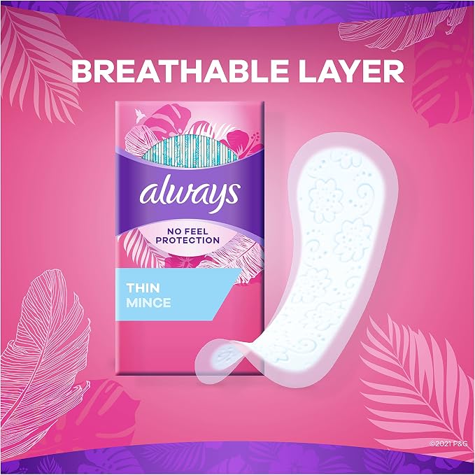 Always Thin No Feel Protection Daily Liners Regular Absorbency Unscented, 60 Count - Pack of 4 (240 Count Total)