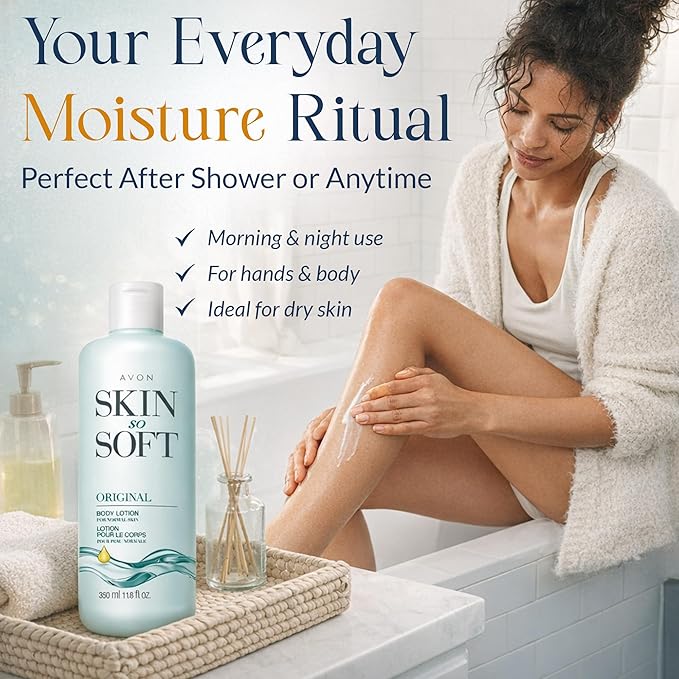 Avon Skin So Soft Original Body Lotion for Women, Paraben-Free Moisturizing Hand and Body Lotion for Dry Skin with Jojoba Oil, Non-Greasy Lightweight Body Moisturizer, 24-Hour Hydration, 11.8 fl oz