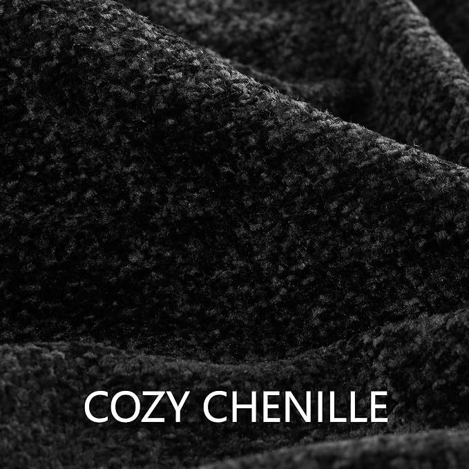 Chenille Throw Blanket for Couch 60" x 80" Twin, Black | Soft Cozy Luxury Throws with Fringe Tassel, Living Room Bed Sofa Chair Cover, Lightweight Knitted Boho Blankets Home Decor