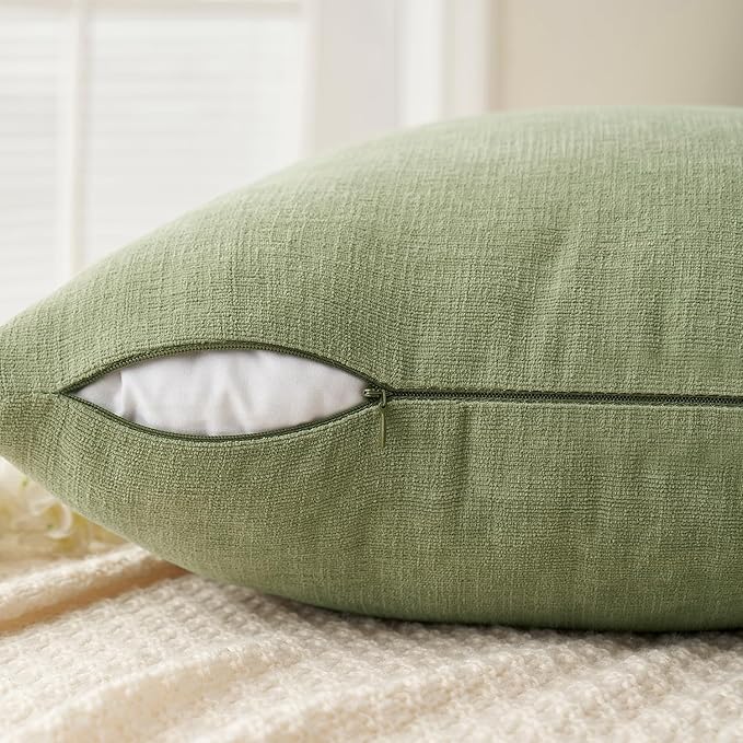 MIULEE Sage Green Chenille Couch Throw Pillow Covers, 18x18 | Set of 2, Soft Modern Farmhouse Style, Decorative Pillowcases for Sofa Living Room Bed, Home Decor