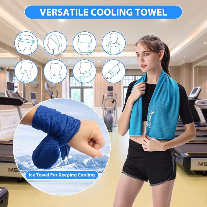 SYOURSELF Cooling Towels for Neck and Face, 4 Pack 40" x 12" Cooling Towel for Hot Weather, Soft Breathable Instant Cool Chilly Pad for Sports Golf Yoga Gym Athletes Camping Ice Towels(Dblue)