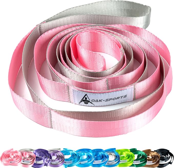 Oak-Sports Stretching Strap Yoga Strap for Physical Therapy with 10 Loops, Yoga Straps for Stretching, Upgraded Non-Elastic Stretch Band for Pilates, Dance and Gymnastics with Workout Guide