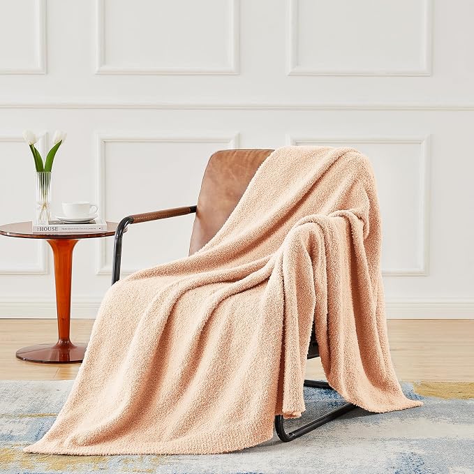 Knit Throw Blanket for Peach Pink - Super Soft Lightweight Plush Fuzzy Fluffy Cozy Blankets and Throws for Sofa Bed, 50 x 60 inches