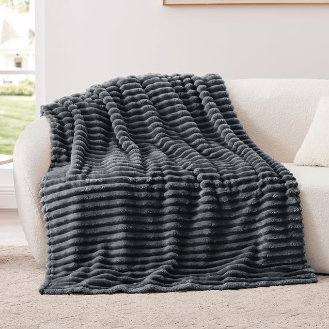 EXQ Home Gentle Soft Fleece Throw Blanket – Cozy Lightweight Blanket for Couch Bed – All-Season Warm Fuzzy Flannel Blanket for Women Mom Her – Gifts for Birthday(50"x60",Charcoal Grey)