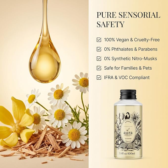 Aura Bella | Sandalwood & Ylang Ylang Fragrance Oil for Diffusers | Inspired by L. Labo Santal | Woody Luxury Scent | Aromatherapy | Home, Office & Spa | 3.4 fl oz (100ml) | Made in USA