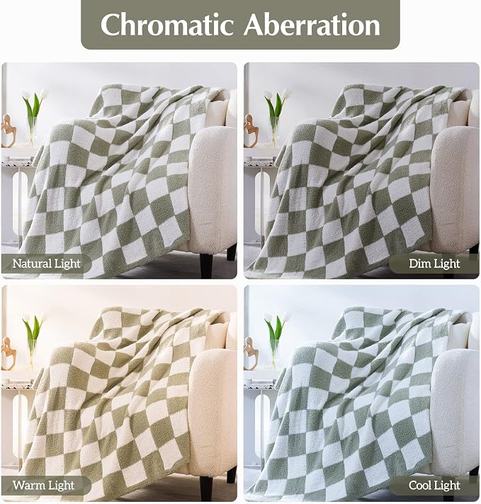 Soft King Size Checkered Blanket for Bed-Cozy Knitted Blankets | Lightweight Fluffy Warm Decor for Women, Mom, Her & Girls, Sofa, Chair, Couch, 90x108in, Sage Green