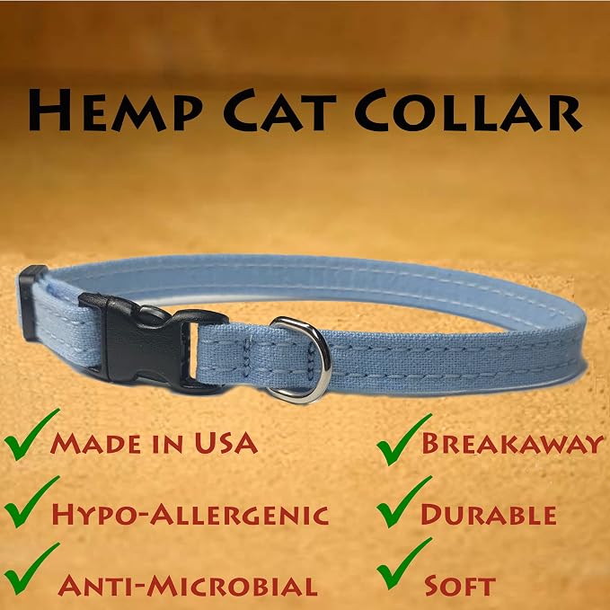 Hemp Toy Dog Collar, Puppy Dog Collar Available in Red, Yellow, Brown, Green, Blue, Purple, Pink, White, & Lt. Blue for Small and Teacup Size Tiny Dog (Light Blue)