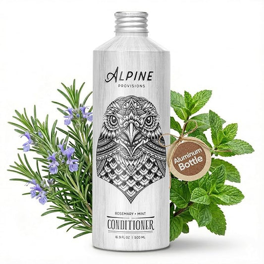Alpine Provisions Rosemary & Mint Organic Conditioner - Naturally Moisturize, Repair, & Strengthen with Essential Oils, Sunflower oil & Aloe Vera, Vegan, Sulfate - Plant-Based Hair Care - 16.9 FL Oz