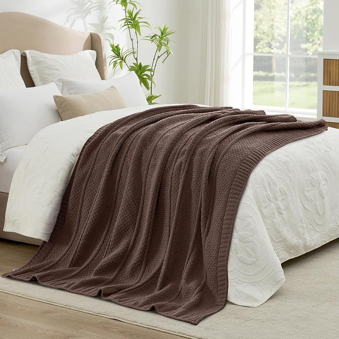 Chenille Throw Blanket for Couch, Soft Cozy Chunky Knit Blanket, Moss Stitch Throw for Sofa, Bed, Living Room, Lightweight Warm Home Decor, Dark Brown 60"x80"