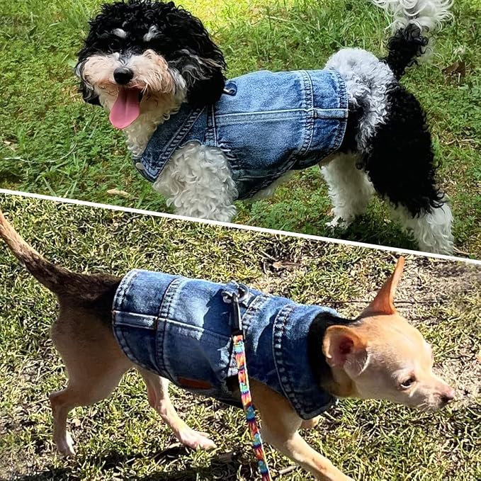 Dog Jean Jacket,Blue Denim Vest for Small Pet,Cute Clothes with D-Ring | Soft Washed Cotton Denim Costume,Cool Apparel Dress Shirt for Puppy,Classic Coat Outfit for Small Dogs Cats Boy Girl