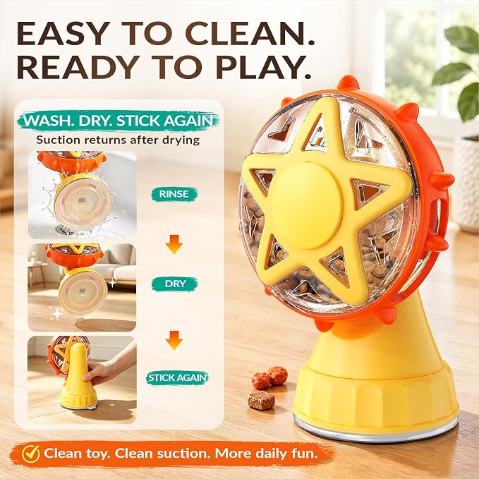 Interactive Cat Treat Dispenser, 2-in-1 Slow Feeder & Wand, Yellow | Boredom Buster, Mental Stimulation, Puzzle Toy, Adjustable Slow Feeder, Suction Cup, Enrichment, Indoor Cats & Small Dogs