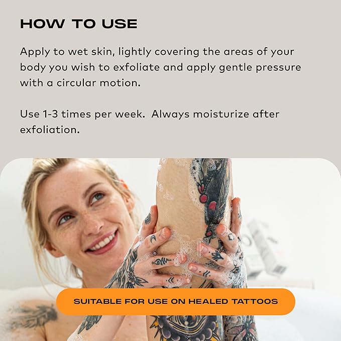 Stories & Ink Tattoo Aftercare | EXFOLIATING BODY WASH - Body Scrub Removes Dead & Dull Skin, Brightens Healed Tattoos, 200 mL / 6.8 Fl Oz