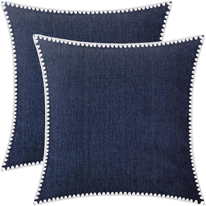 BRAWARM Chenille Throw Pillow Covers 20x20 Inches, Navy Blue, 2 Pack | Decorative Pillow Covers with Shell Edge, Soft Cushion Cases for Sofa Bed Living Room Home Farmhouse (No Insert)