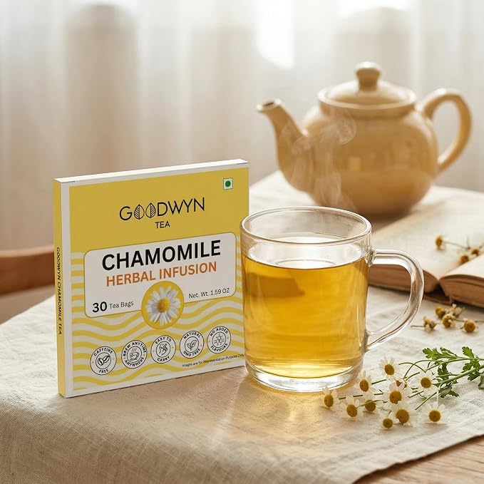 Goodwyn Chamomile Herbal Tea, 60 Tea Bags | 100% Pure Chamomile Flowers | Caffeine Free | Plastic Free Bags | Soothing Floral Infusion