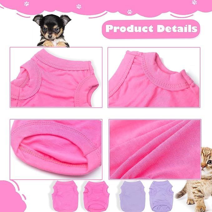 2 Pieces Dog Clothes for Small Dogs Girl Boy Spring Summer Puppy Soft Dog Shirt Solid Color Chihuahua Clothes Pet Clothing Cute Cat Clothing XXS~M (Rose,Purple, Small)