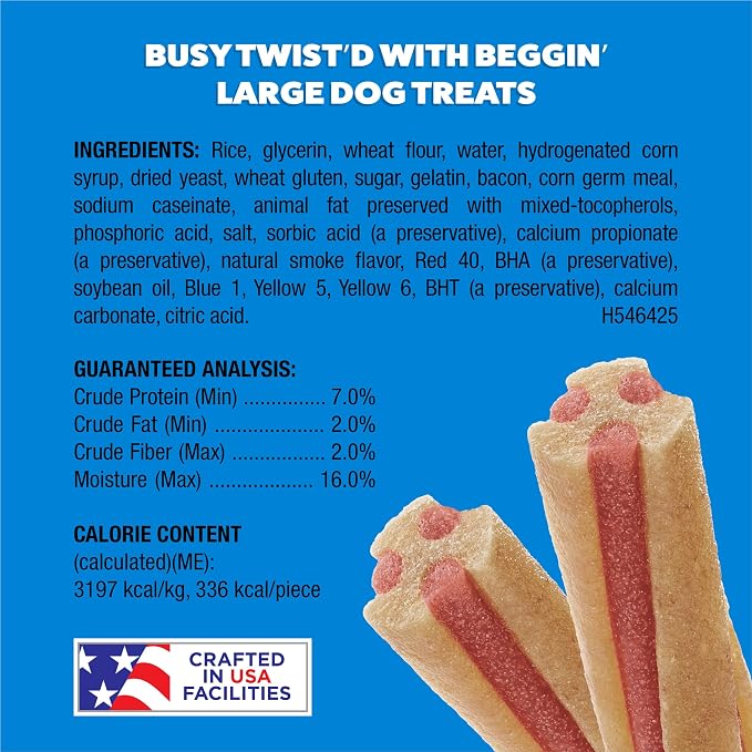 Purina Busy with Beggin Twisted Dog Treats, with Real Bacon, 10 ct Pouch | Bacony dog treat wrapped around long-lasting Busy chew, rawhide free, with no artificial flavors, made in the USA