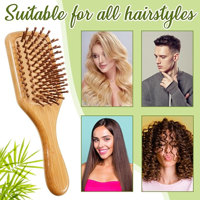 Tessco for you 12 Pcs Bamboo Hair Brushes Bulk Wooden Paddle Brush Scalp Massage Bristle Anti Static Engraving DIY Gifts for Women, Party, Wedding(7.87'' X 2.56'',Natural)