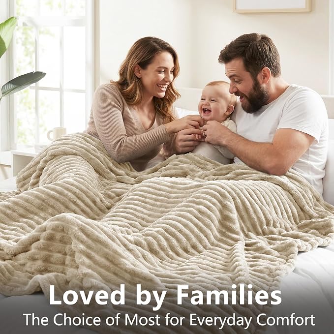 HIMEET Linen Twin Blanket for Bed, 300GSM Ribbed Fleece, 60 x 80 Inches | Ultra Soft Flannel, All-Season Lightweight Warmth, Bed Layering Pick & Dorm Essential, Gift for Men & Women, Machine Washable