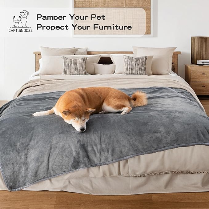 Waterproof Blanket for Couch Sofa Bed | Reversible Soft Flannel Throw Blanket for Medium Large Dogs Pet Leakproof, Protector for Crate, Travel, 50"x60", Dark Grey