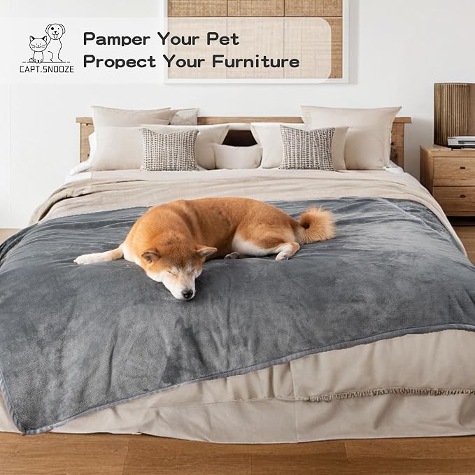 Waterproof Blanket for Bed 60"x80" | Dark Grey Throw Blanket for Large Dogs Reversible Soft Flannel Leakproof Spill-Proof Dog Blanket for Couch Camping Travel