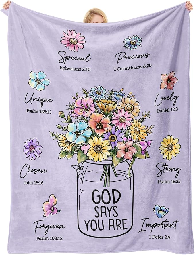 Christian Birthday Gifts for Women, Christian Religious Blanket with Flower | Birthday Gifts for Women, Spiritual Baptism Religious Gifts for Sister Mom Daughter Grandma, Throw Blankets(Purple)80''x 60''
