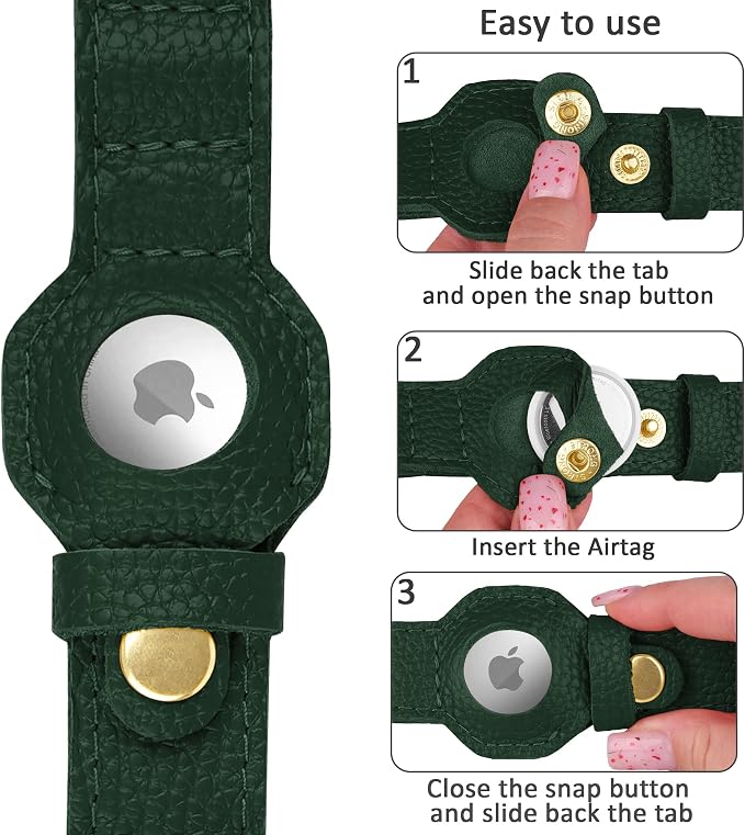 Leather Airtag Dog Collar - Soft Tracking Dog Collar with Apple AirTag Holder and Metal Buckle - Safety GPS Pet Collars for Small Medium Large Dogs Puppy Pink Red (Green, XL, 20"-25" Neck Fit)