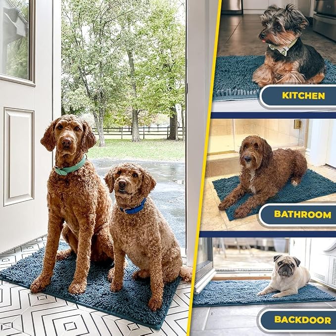 Muddy Mat® | Super Water Absorbent Door Mat Indoor, Microfiber Quick Dry Chenille Entryway Rug,Slip Resistant Front Door Mat,Indoor Mats for Entryway,Machine Washable Pet Rug, Atlantic Blue 59"x35"