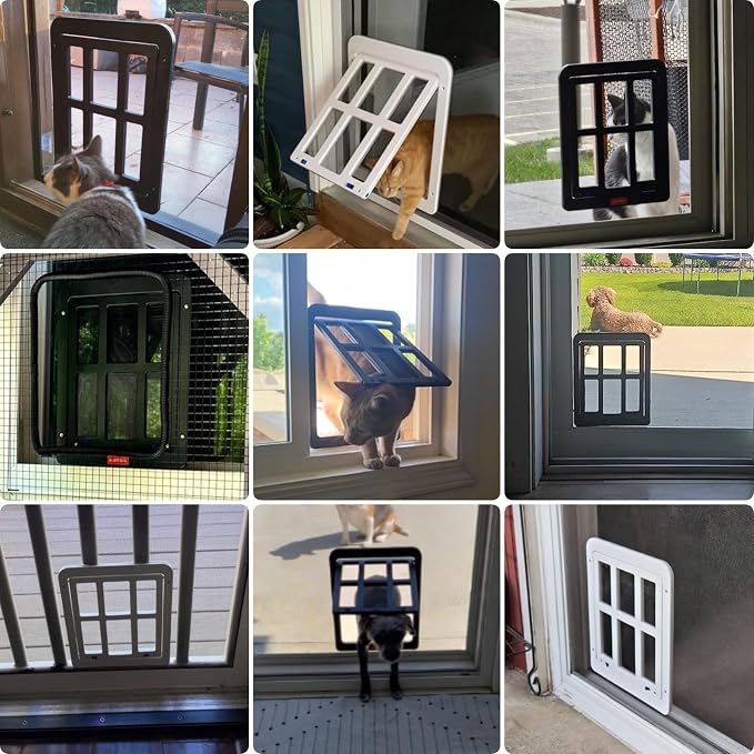 Small Pet Door for Screen & Sliding Doors - 8.3" x 10.3" Magnetic Auto-Close Flap with Lockable Insert, Ideal for Cats & Small Dogs, Black