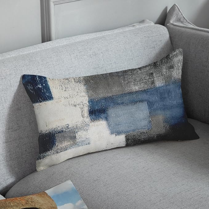 Emvency Throw Pillow Covers Set of 2, 12 x 20 Inch, Abstract Modern Blue | Gray Painting Outdoor Decorative Square Pillow Cases Couch Cushion Case for Couch Bed Sofa Living Room Home Decor