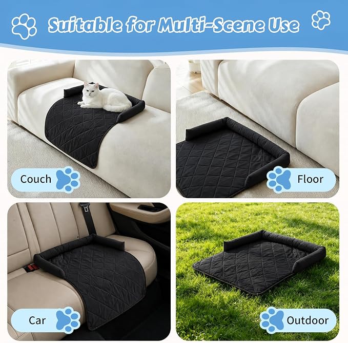 Cooling Dog Bed Mats with Neck & Head Support, 31.5 x 23.62 inch Black | for Small and Medium Dogs & Cats, Non-Slip, Machine Washable, Protects Sofa from Fur & Scratches