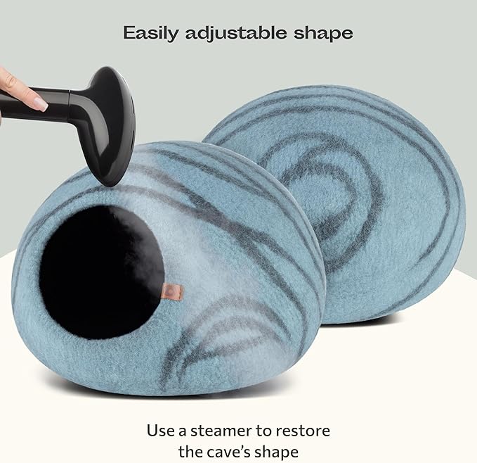 Cat Cave - Merino Wool Bed for Indoor Cats (Aquamarine, Large) | Cat Bed Enclosure, Premium Felt, Handmade, Super Soft, Lightweight, Breathable, Adjustable Shape