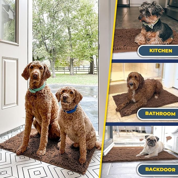 Muddy Mat® | Super Water Absorbent Door Mat Indoor, Microfiber Quick Dry Chenille Entryway Rug, Slip Resistant Front Door Mat, Indoor Mats for Entryway, Machine Washable Pet Rug, Brown 36"x72"