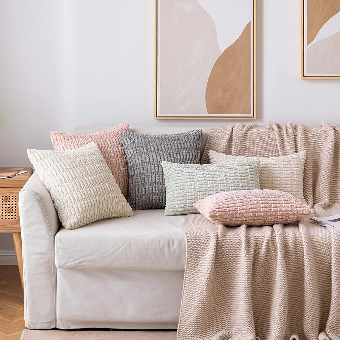 MIULEE Pack of 2 Corduroy Decorative Throw Pillow Covers 12x20 Inch Soft Boho Striped Pillow Covers Modern Farmhouse Home Decor for Spring Sofa Living Room Couch Bed Pink | Soft Boho Striped Pillow Covers Modern Farmhouse Home Decor For Sofa Living Roo...