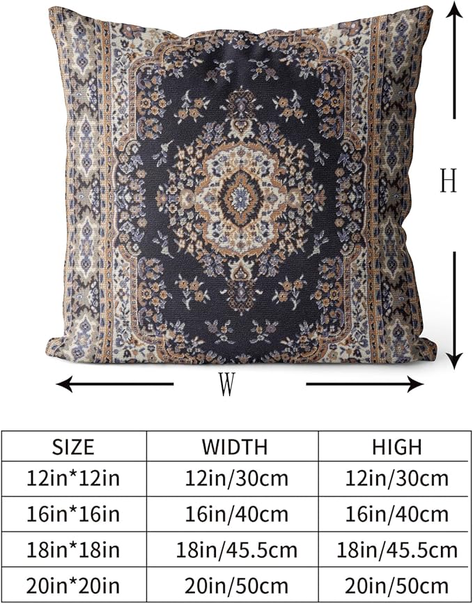 Snycler Boho Throw Pillow Covers 18x18 inch Set of 2 Black Medallion Border Area Rug Double Sided Pattern Cotton Soft Pillow Case Cushion Cover Pillowcase for Couch Sofa Bed Decorative