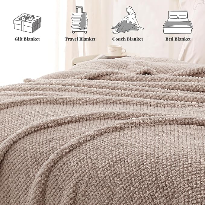 Whale Flotilla Soft Fleece Queen Size Bed Blanket, Camel | 90x90 Inch, Suitable for Bed, Fluffy Fuzzy Jacquard Blankets for All Season, Lightweight and Cozy